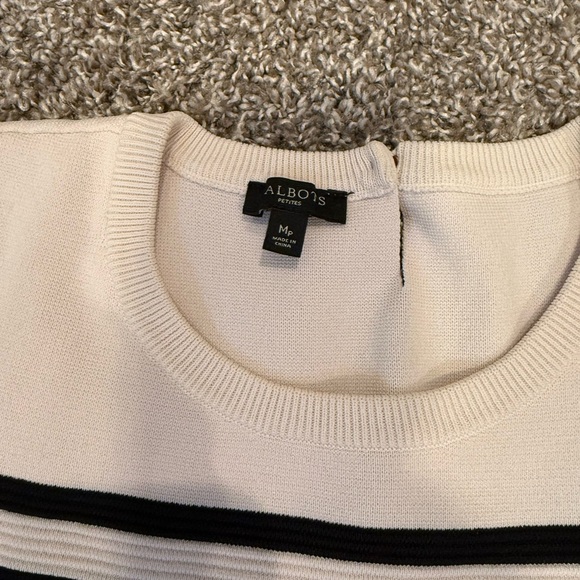 Talbots Petites Striped Bodice Fit And Flare Black And White Dress Medium - Picture 2 of 9